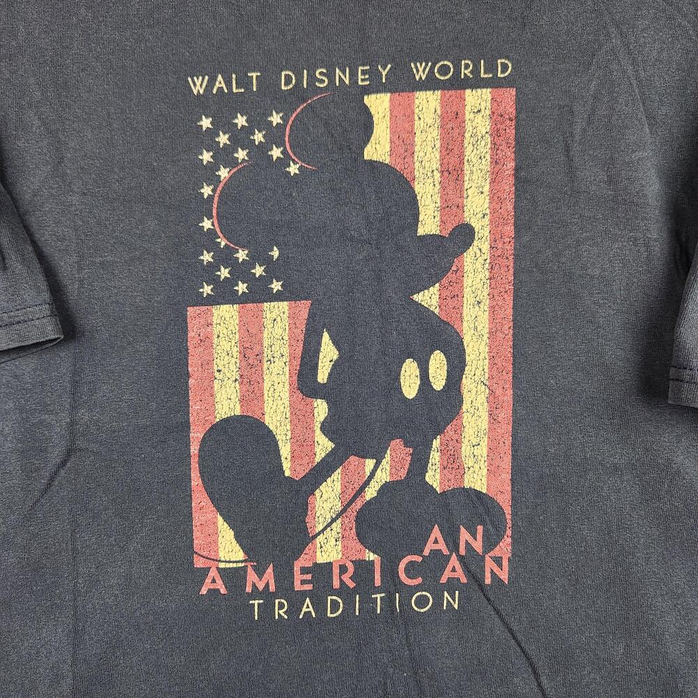 Vintage Disney Walt Disney World Shirt Mens Large Blue Mickey Flag USA Patriotic